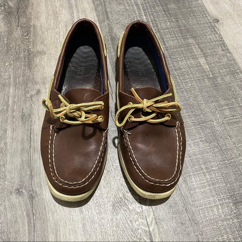 Sperry Brown Boat Shoes with Yellow Laces - Picture 6 of 7